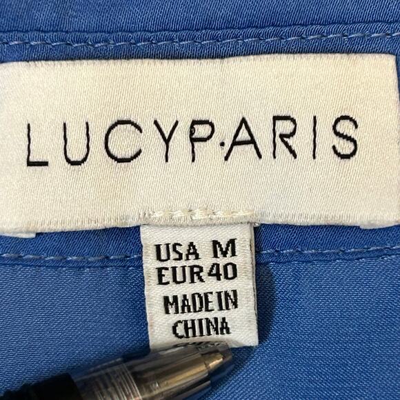 Lucy Paris  Blue Wrap Mini Dress SzM Long Sleeve Ruched Draped Elegant Cocktail - Picture 8 of 9